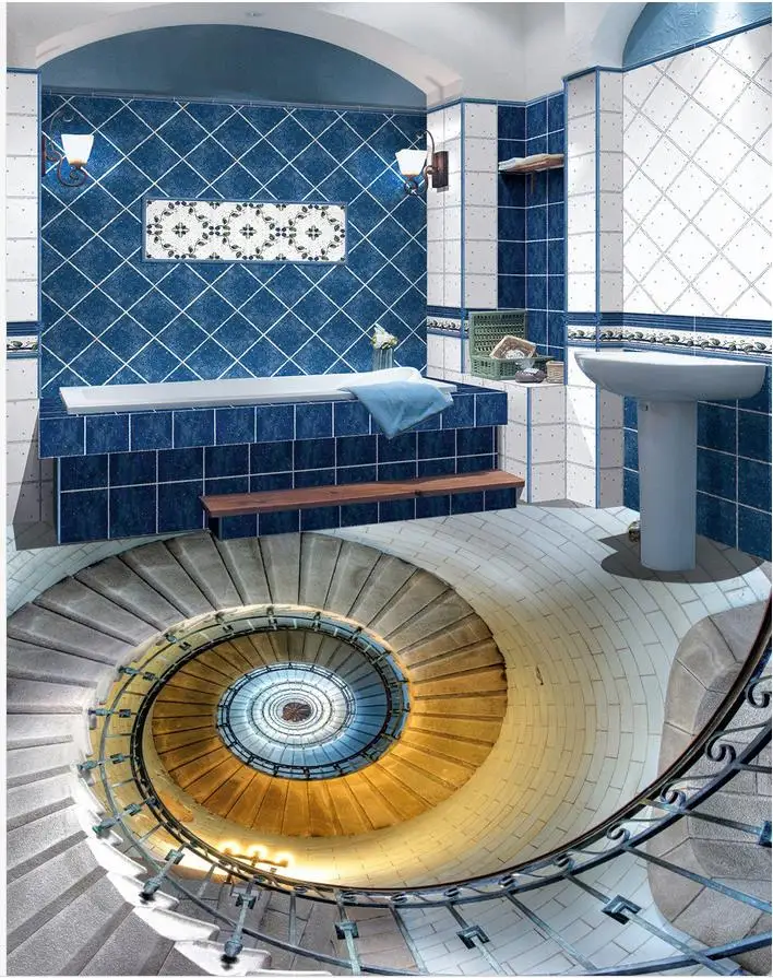 3d flooring Rotate Stairs Lobby 3D Floor waterproof wallpaper for bathroom wall floor painting | Обустройство дома