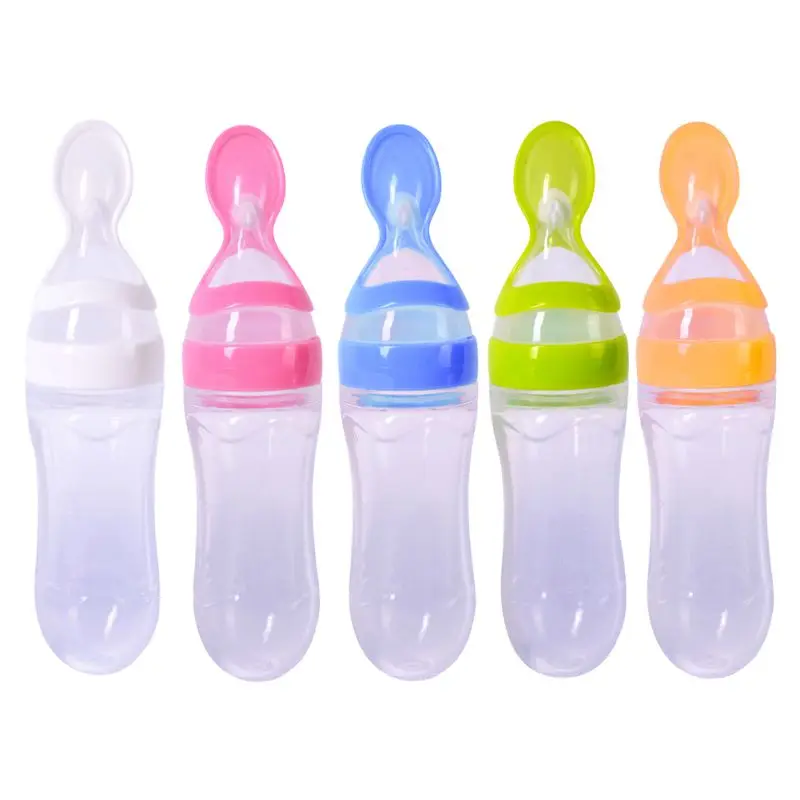 

Silicone Training Rice Spoon Infant Cereal Food Supplement Feeder Safe Tableware Tool Newborn Baby Squeezing Feeding Bottle