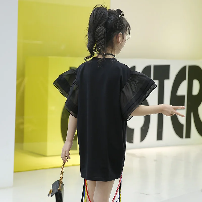 Alternative Fashion Style Dress 2020 Summer Girls Cartoon Beauty Patch Dresses Clothes Novelty Kids Flare Sleeve Tshirt | Детская одежда