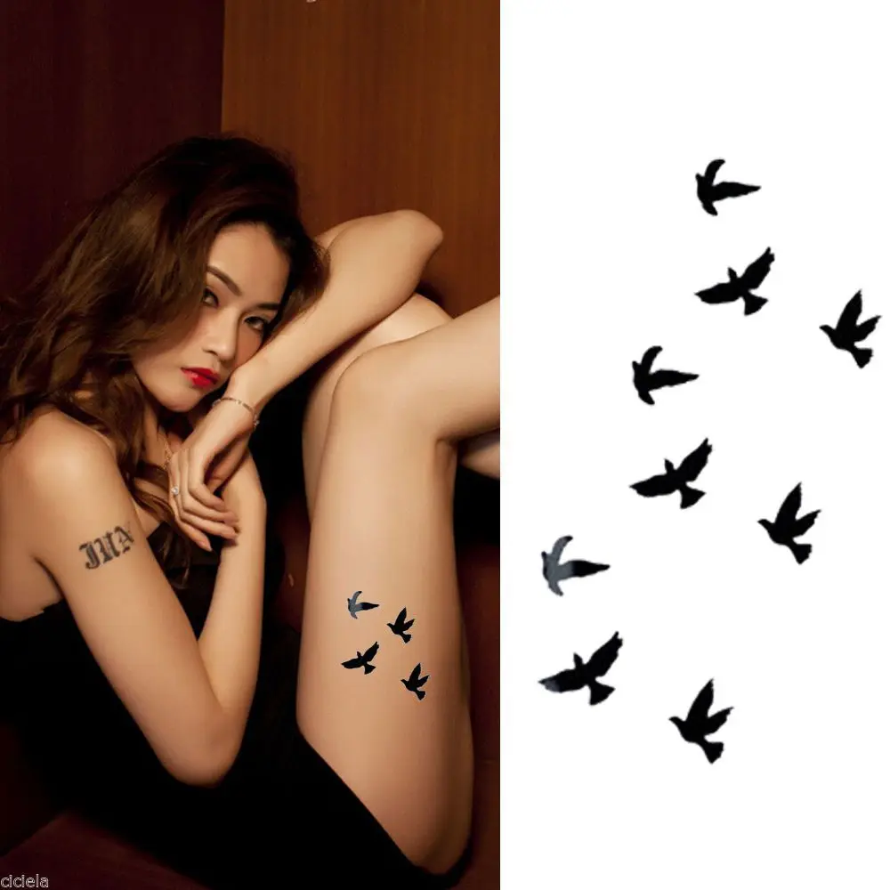 5 шт. съемные водостойкие черные маленькие тату наклейки в виде птиц|tattoo sticker|temporary tattoo stickertattoo paste |