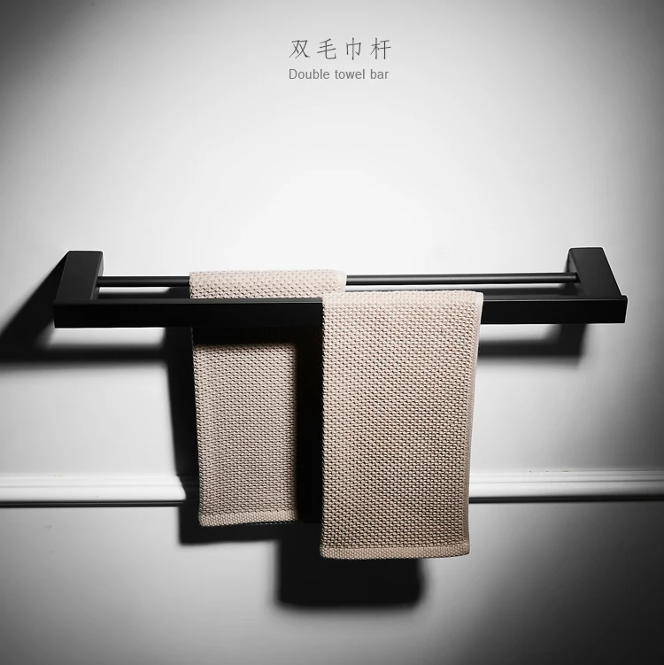 Nordic Towel rack stainless steel bathroom glass shelf paper box Black Matte toilet bathroom hardware accessories set