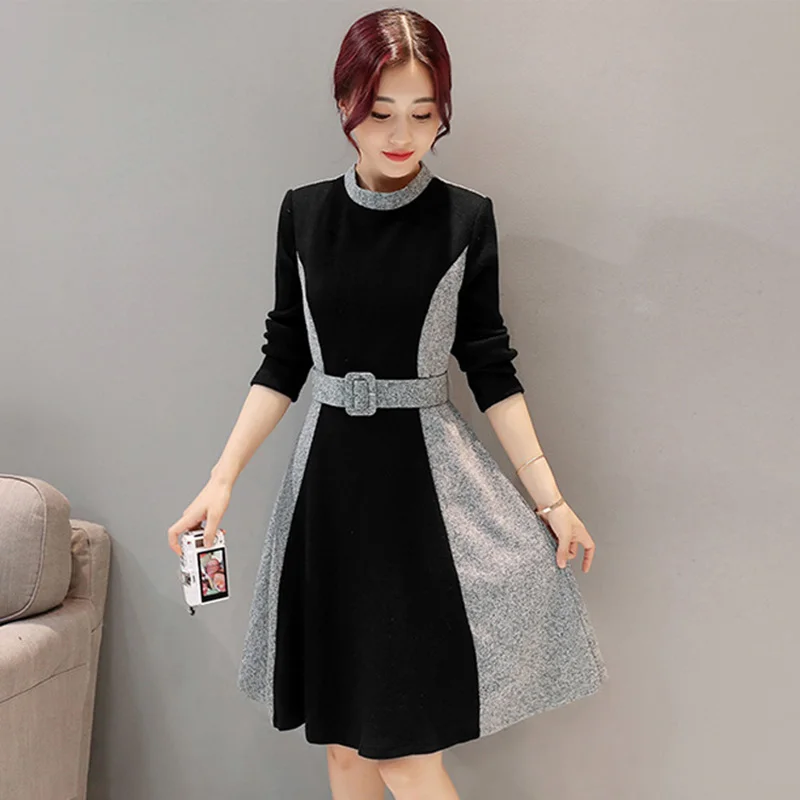 Сексуальное женское платье s 2018 осенне зимнее Vestidos лоскутное Женское шерстяное