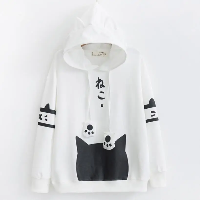 

2021 Spring new Japanese alphabet cat head print long sleeve pullover sweatershirt women