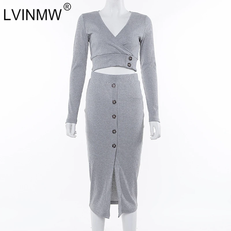 LVINMW модный осенний Женский комплект из двух предметов v-образный вырез длинный