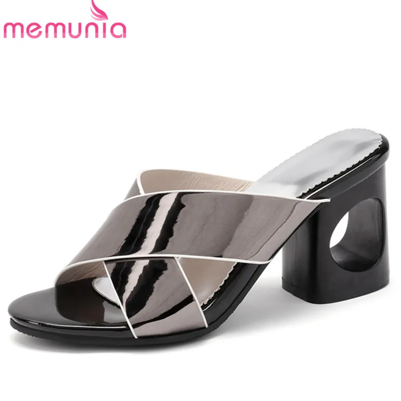 Женские сандалии MEMUNIA черные на высоком каблуке с открытым носком лето
