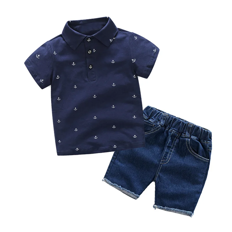 Tem Doger Boys Clothing Sets 2017 Summer Fashion Striped T-shirts+Jeans Shorts 2PCS Casual Clothes Suit Kids |