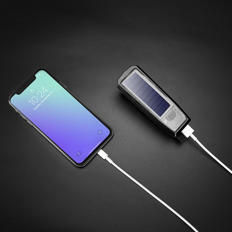ROCKBROS велосипедный Солнечный usb зарядный светильник IPX4 светодиодный водонепроницаемый колокольчик 120 дБ головной светильник зондирующий умный переключатель передний велосипедный светильник