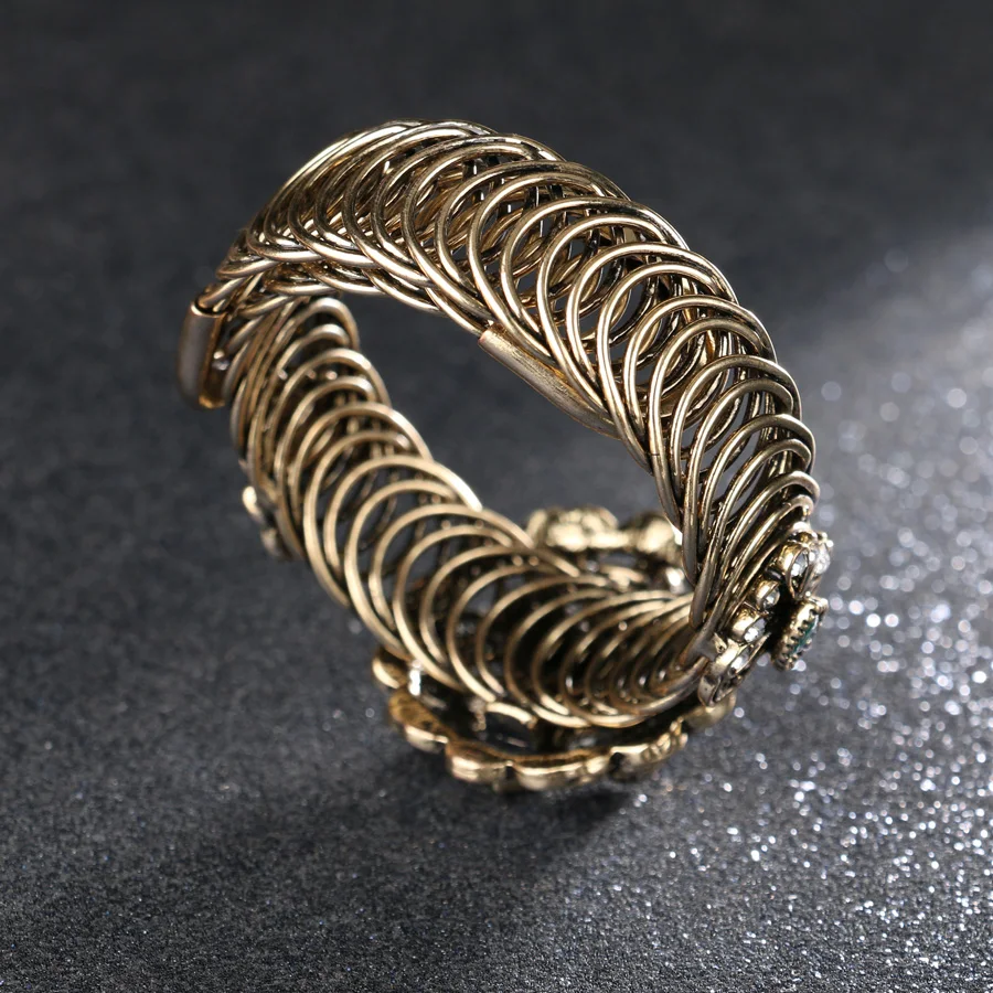Женский браслет Kinel винтажный золотого цвета с кристаллами в виде цветов|bracelets