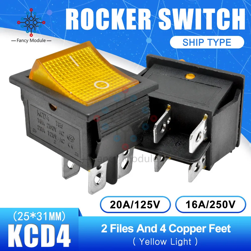 KCD4 25*31 мм 2 Позиции 4 булавки Feets кулисный переключатель питания сенсорный Переключатель ВКЛ/ВЫКЛ корабль тип с светильник 16A 250 В 30A 125 в