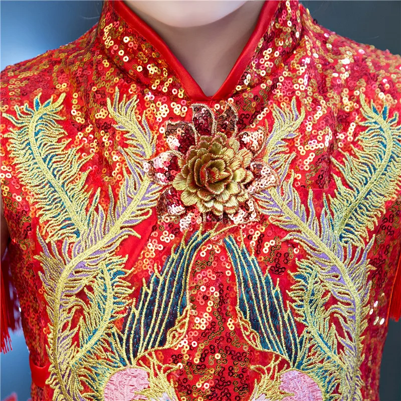 Красное платье для девочек Cheongsam Qipao платье принцессы платья Модная одежда для детей, Детская мода китайское платье-пачка миниатюрная юбка для танцев Детский костюм для вечеринок 0-8 лет; сезон осень-зима, одежда для детей «Cheongsam»