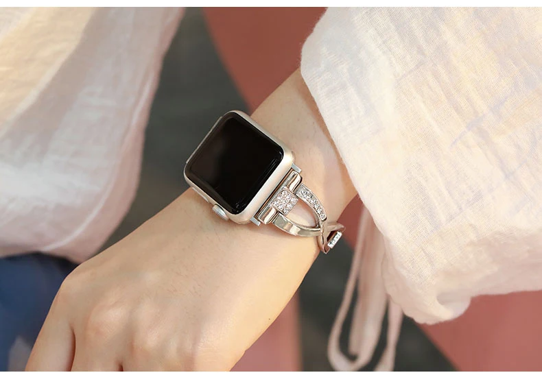 Ремешок для часов Iwatch Band 5 4 3 2 38 мм 40 мм 44 мм 42 мм Алмазный розовый стальной Ремень для Apple Watch аксессуары для часов