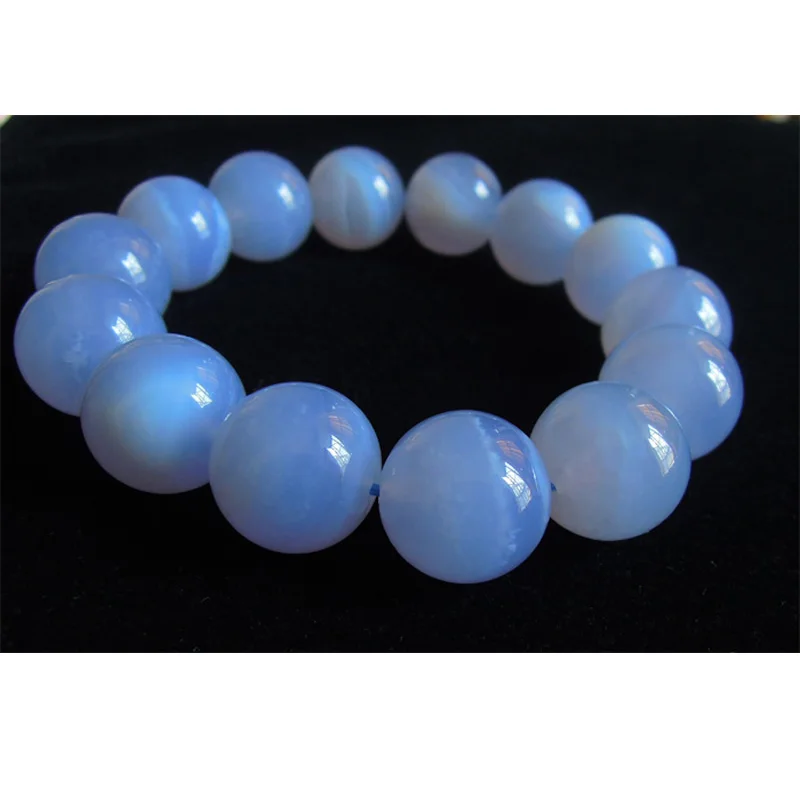 

Wholesale Genuine High Quality Natural Blue Chalcedony Finished Stretch Men's Bracelet Round Big Beads 13mm