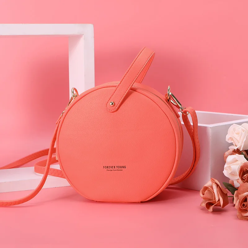 Сумка мессенджер WEICHEN женская круглая кораллового цвета|Сумки с ручками| |