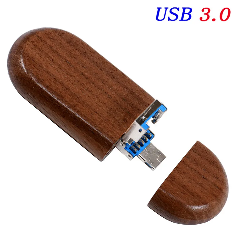 JASTER деревянный+ в коробке флеш-накопитель USB 3,0 pendrive 4GB 16GB 32G 64GB 128GB U диск подарок(более 10 шт бесплатный логотип) интерфейс 2 в 1 - Цвет: Walnut