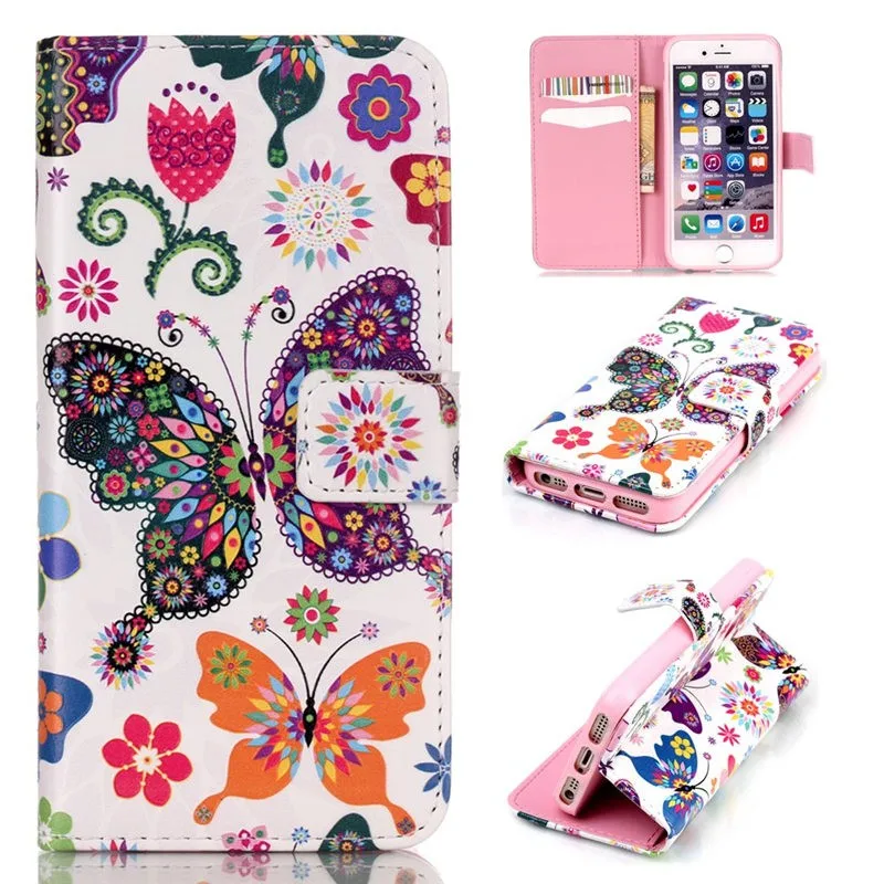 Кожаный чехол для телефона, женский кошелек, сумка для apple iPhone 5, 5S, SE, 6, 6s Plus, слот для карт, чехол-книжка, Магнитный Флип, Fundas, Бабочка, D10Z