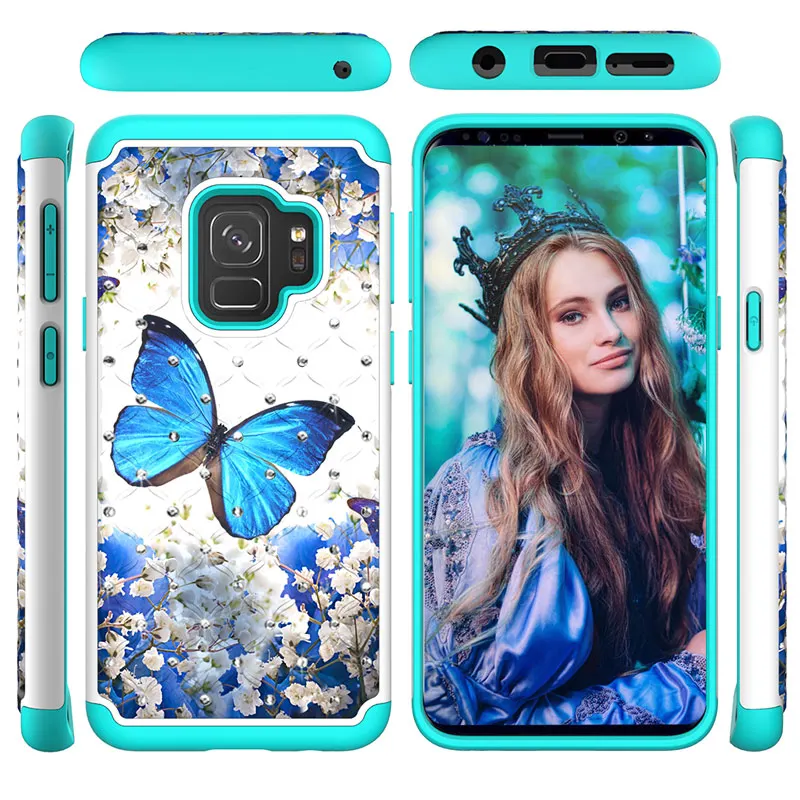 Чехол IQD для Galaxy S8 S9 Plus блестящий сверкающий Кристальный двухслойный жесткий