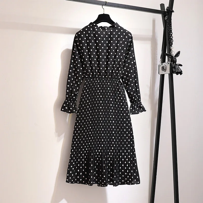 5XL 6XL 2019 осеннее платье большого размера повседневное женское в горошек ol с