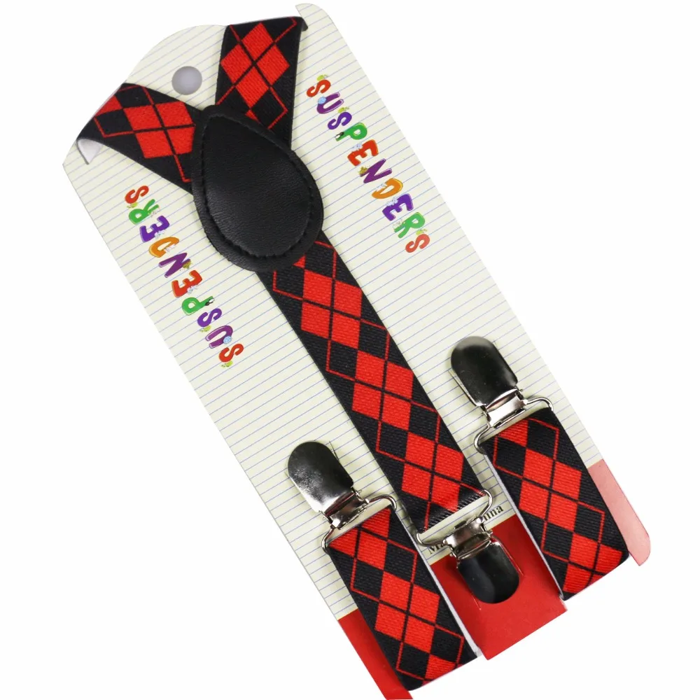 

Winfox High Quality 2.5cm Wide Geometry Diamond Pattern Boys Red Plaid Suspenders Kids oddler Baby Suspender Pants
