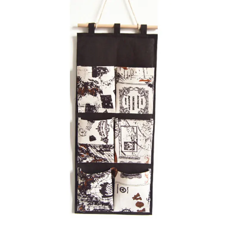 6 Pockets Storage Bag Wall Door Closet Hanging Linen Cotton Fabric British Style Organizer For Bathroom Bedroom | Дом и сад