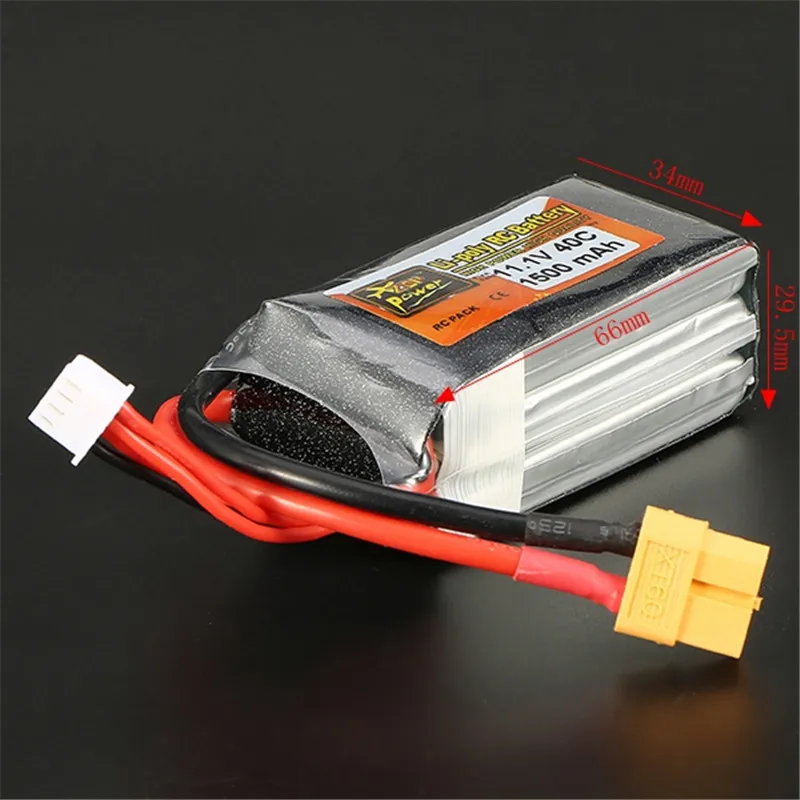 Перезаряжаемая Lipo батарея ZOP Power 11 1 В 1500 мАч 40C 3S XT60 разъем для радиоуправляемой
