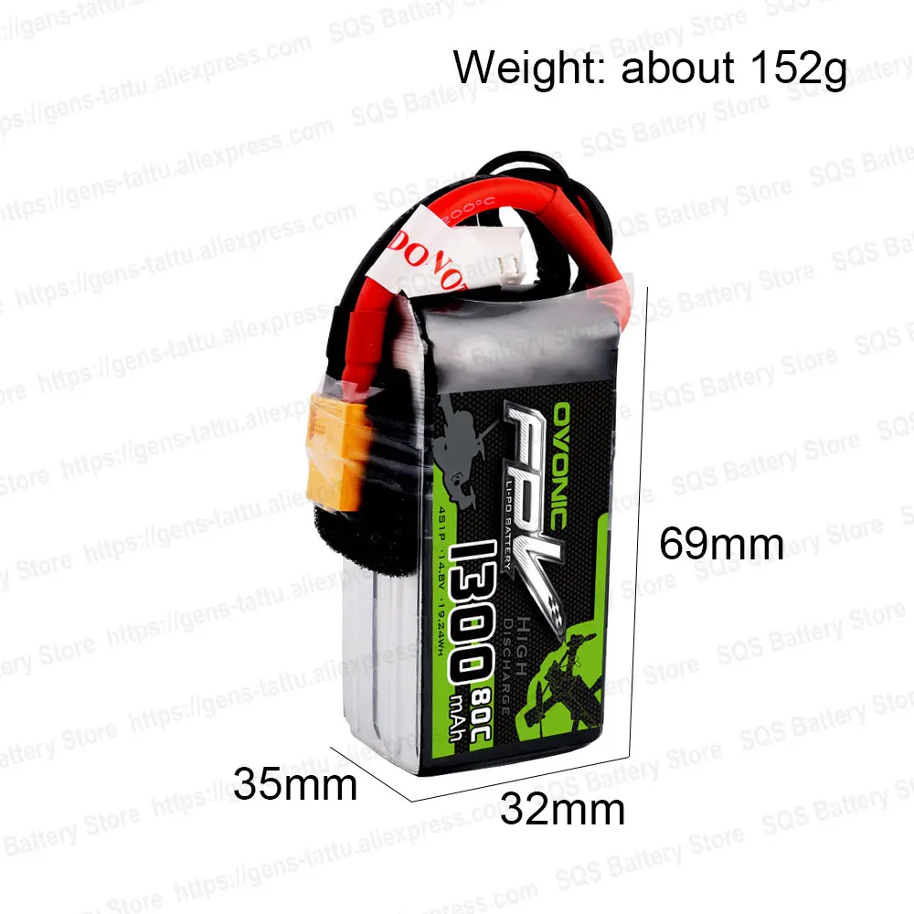 Аккумулятор OVONIC 1300 мАч 80C Max 160C Lipo 4S1P 14 8 в с разъемом XT60 для рамы FPV 240