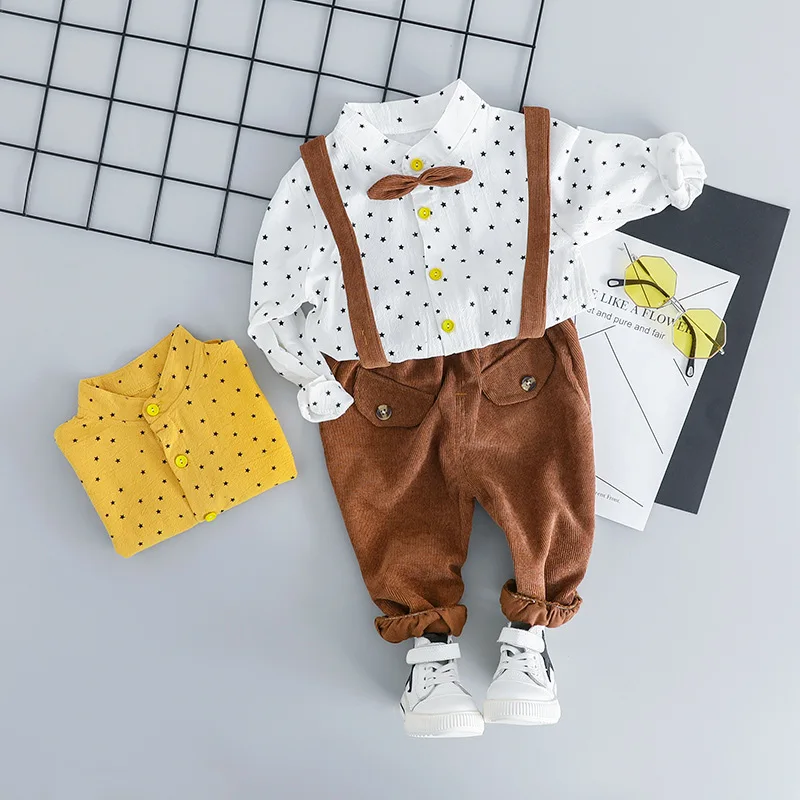 Autumn New Cotton Shirt Backband Boy Suite Baby Long Sleeved Collar Two-piece Set |
