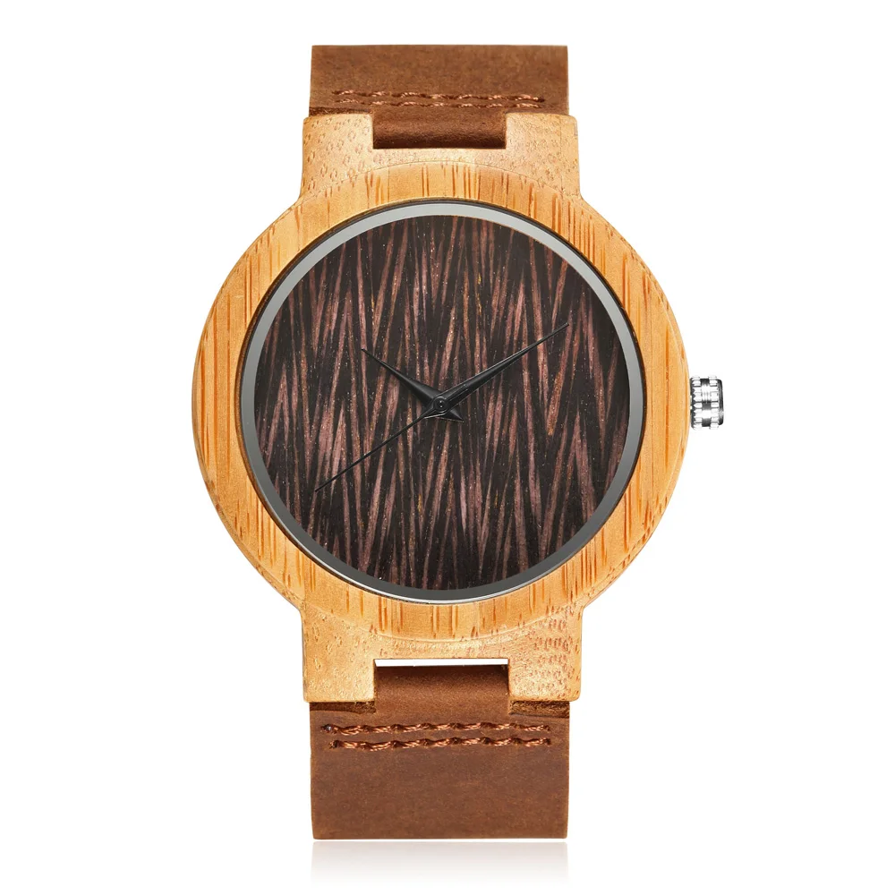 Модные кварцевые часы в полоску из натурального дерева и бамбука мужские