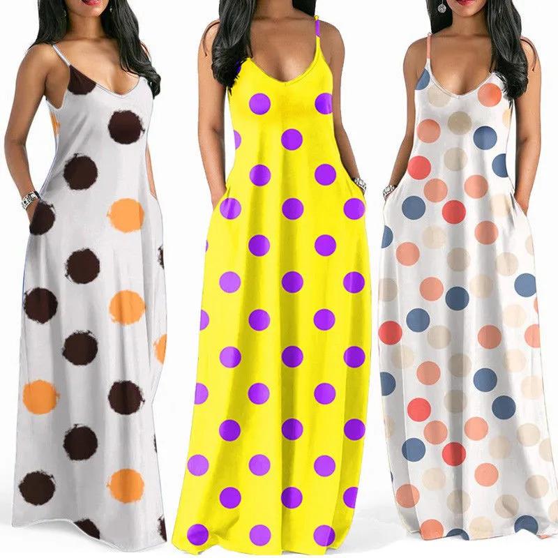 

Women Plus Size Maxi Dress Boho Polka Dot Print Long Summer Dress 2019 Holiday Party Beach Sundress Casual Fashion Clothes