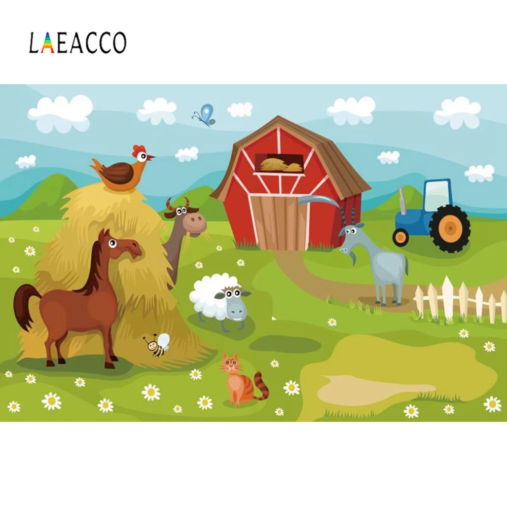 Laeacco фото Фон Сельская ферма животные трава облако ребенок новорожденный День