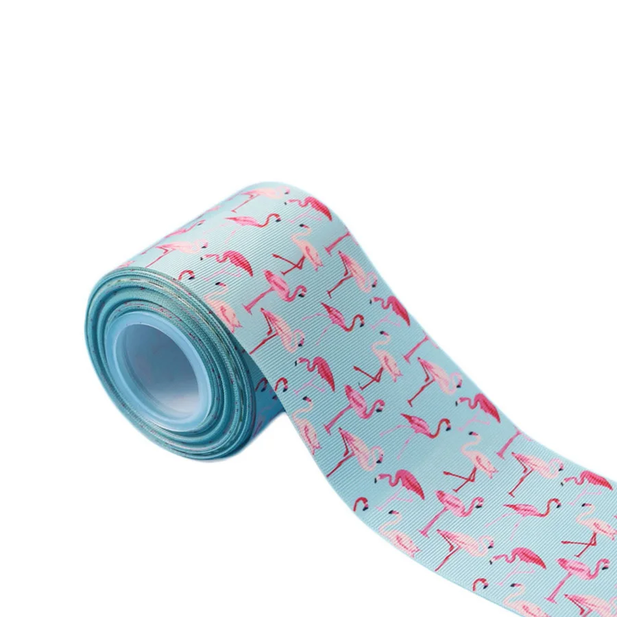 50yards/roll Fashion Flamingo Ribbon Grosgrain Hot Printed Tape Handmade Headband Bows DIY Festival Decorative Ribbons 7.5cm | Дом и сад