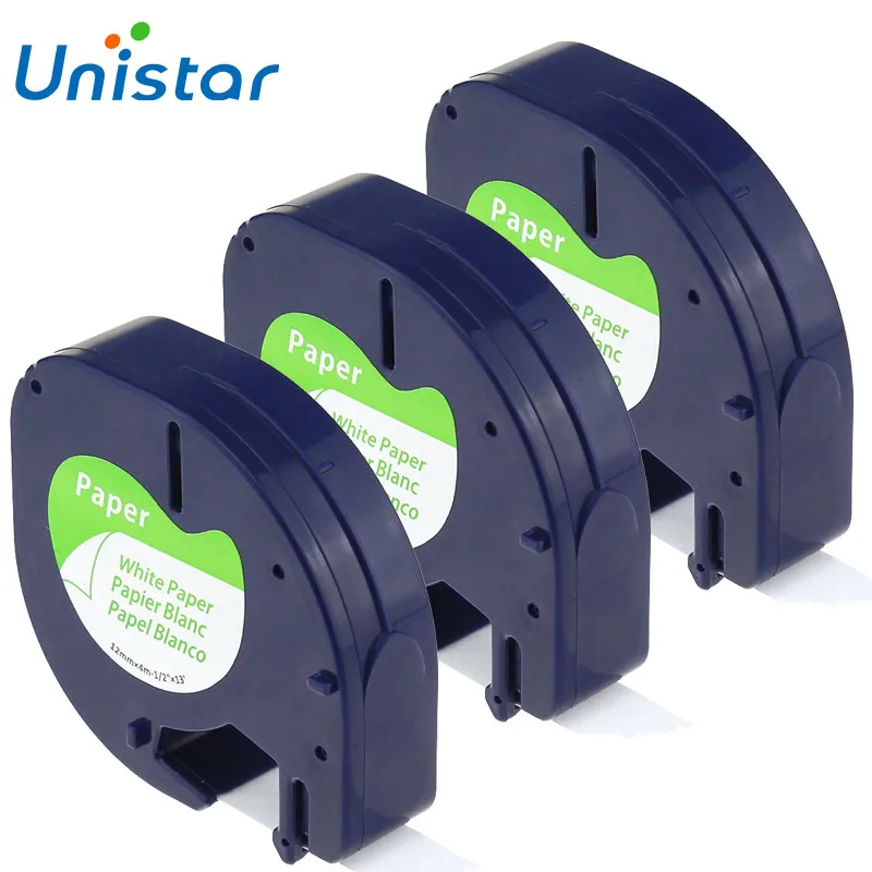 Unistar 3 шт. совместимы с лента Dymo Letratag бумага черный на белом 12 мм 91200 59421 ленты