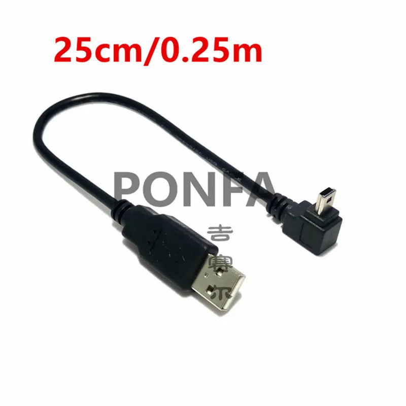 USB 2,0 штекер для мини-usb B Тип 5pin 90 градусов вверх и вниз и влево и вправо Угловой Мужской кабель для передачи данных 0,25 м/0,5 м/1,8 м/5 м
