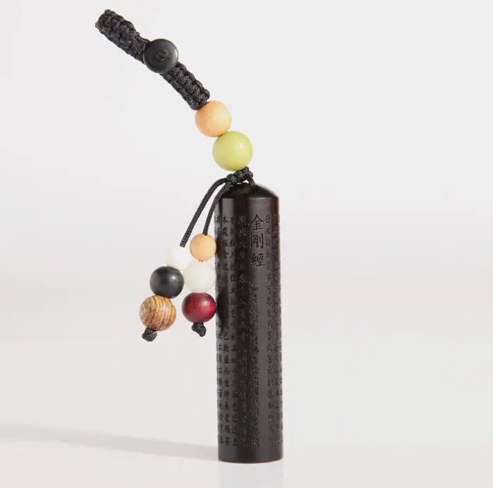 

Chinese Ebony Carved Sandalwood Cylindrical Seal Diamond Sutras Exquisite Car Key Buckle Pendant