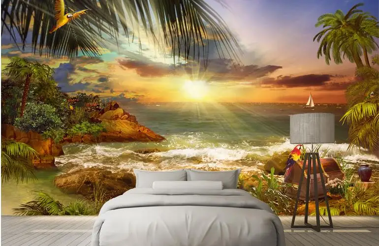 

Custom 3D Wallpaper Murals 3D European style Room TV Backdrop Wall Living room bedroom Island Beach Seascape Non-woven Mural