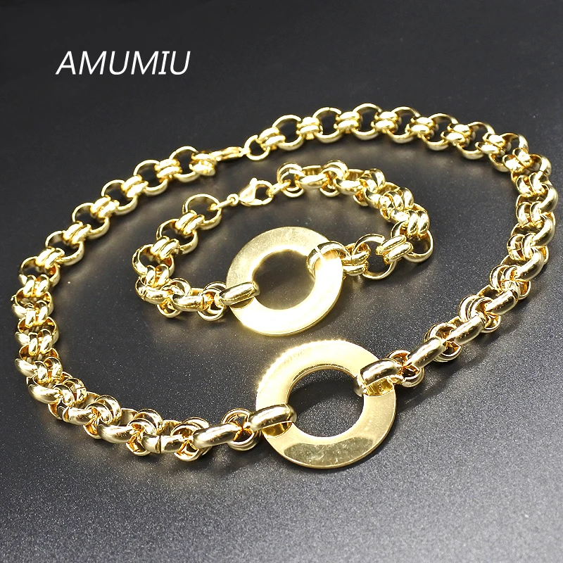 Женский ювелирный набор AMUMIU золотистого цвета из нержавеющей стали цепочка с
