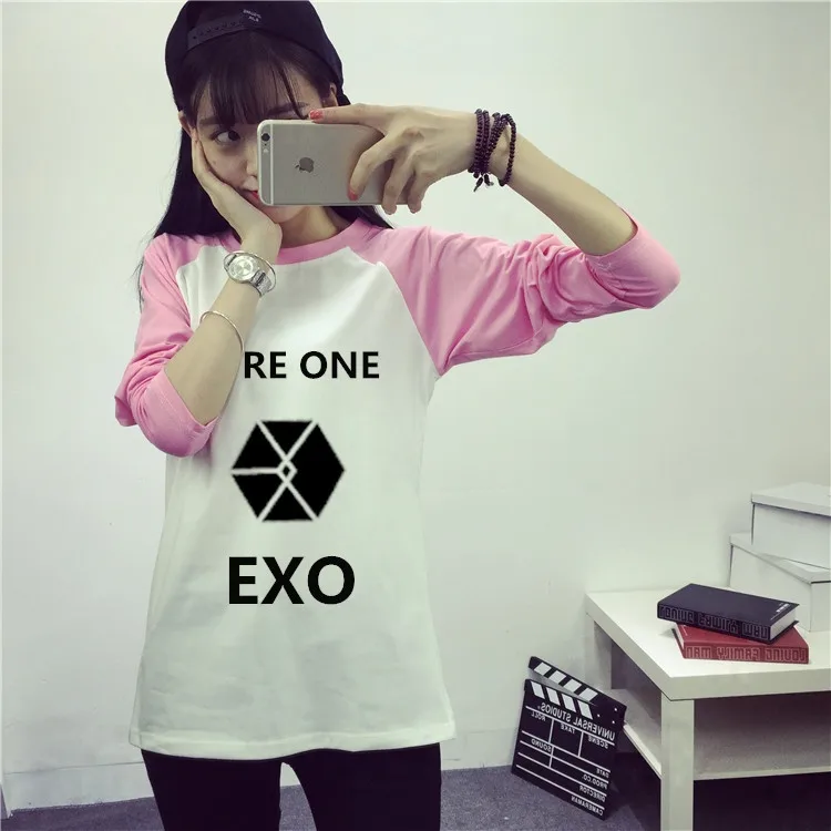 We exo kpop Женская осенне зимняя рубашка с длинными рукавами для студенток k pop EXO