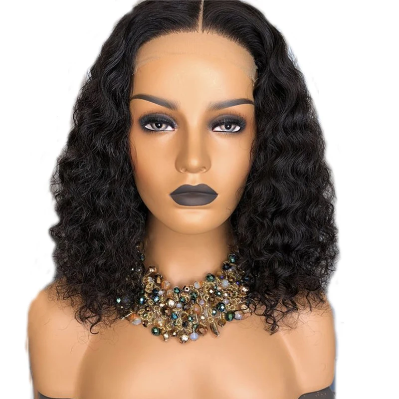 LUFFYHAIR Короткие вьющиеся 13x6 Синтетические волосы на кружеве парик Реми бразильские человеческие волосы полные парики фронта шнурка 150% полный высокой плотности для Для женщин