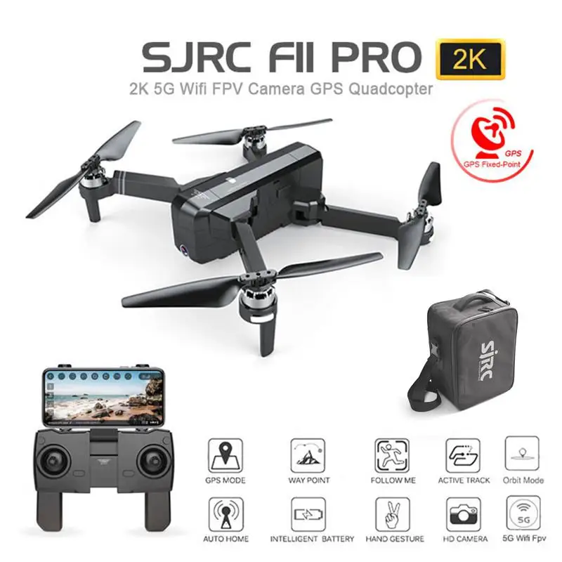 Бесщеточный Радиоуправляемый Дрон rccity SJ RC F11 PRO Wi-Fi FPV GPS камера 2K с сумкой для