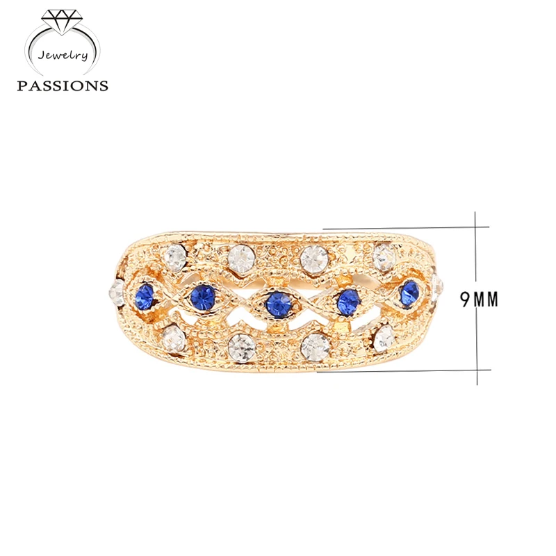 Хит продаж богемное кольцо в этническом стиле Синие стразы золотистый цвет