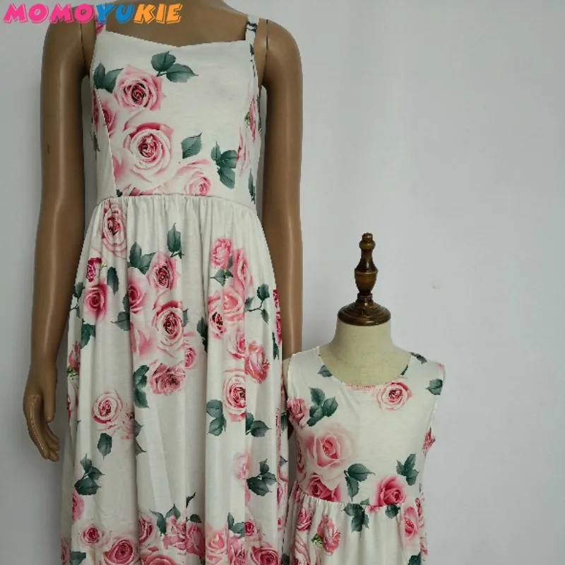 

Family Look Women Matching Mother And Daughter Clothes Sleeveless Floral Dress For Mommy And Me Kids Girls Mom Daughter Dresses