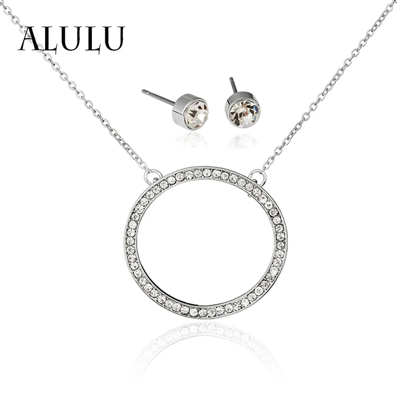 ALULU Мода горный хрусталь полые круглая подвеска серьги женский комплект