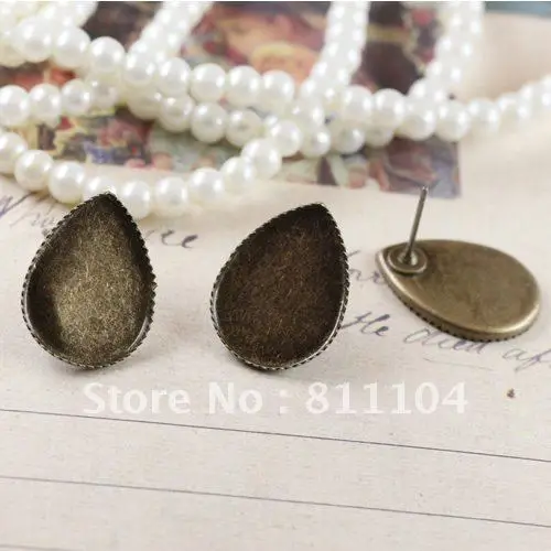 

10x14mm Antique Bronze Copper Blank Teardrop Tray Bases Pins Earrings for Diy Resin Cameo Glass Cabs Jewelry Settings Wholesale