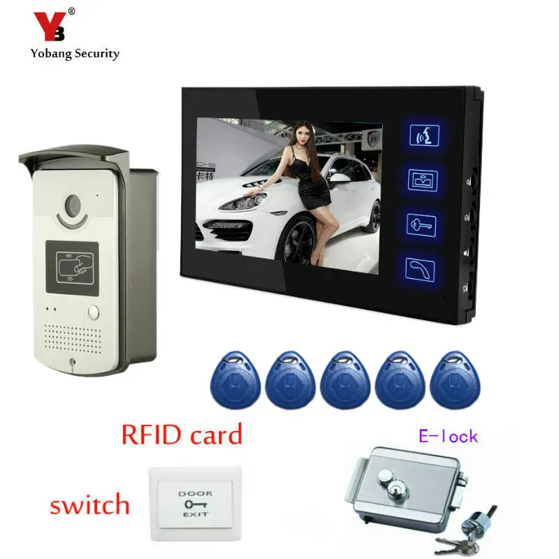 

Yobang Security 7" Two-way Video intercom Hands-Free Monitor Doorbell Waterproof Outdoor IR Camera Electric Lock Doorphone Kits