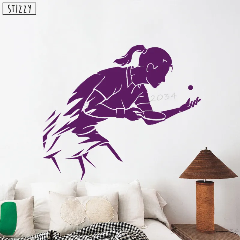 L831 Violet Настенная Наклейка stizzy для настольного тенниса, наклейки на стену для спортивного зала, постер для пинг-понга, Женская художественная фреска, для девочек, для спальни, домашний декор, сделай сам, B982 - Цвет: L831 Violet