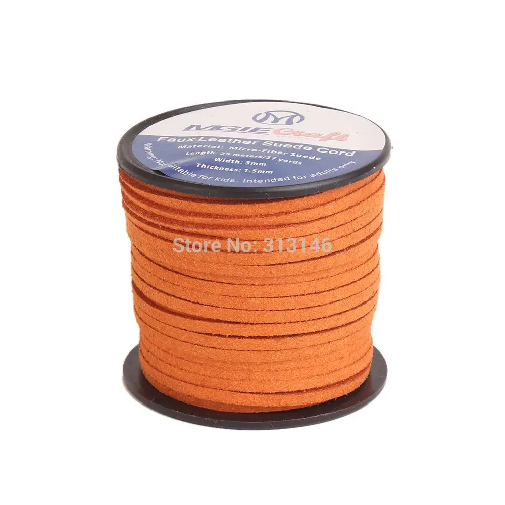 Orange Новинка, 3 мм, 25 м/рулон, шнур из искусственной замши, кожа, кружево, поделки из бисера, аксессуары для изготовления ювелирных изделий, плоская веревочная нить с катушкой - Цвет: Orange