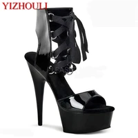 sexy front strap cool boots 15cm high heeled shoes female sandals unusual high heel shoes fashion 6 inch high boots