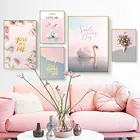 Настенная Картина на холсте с изображением розового лебедя, розы, пейзажа, скандинавские плакаты и принты, декоративные картины для украшения гостиной