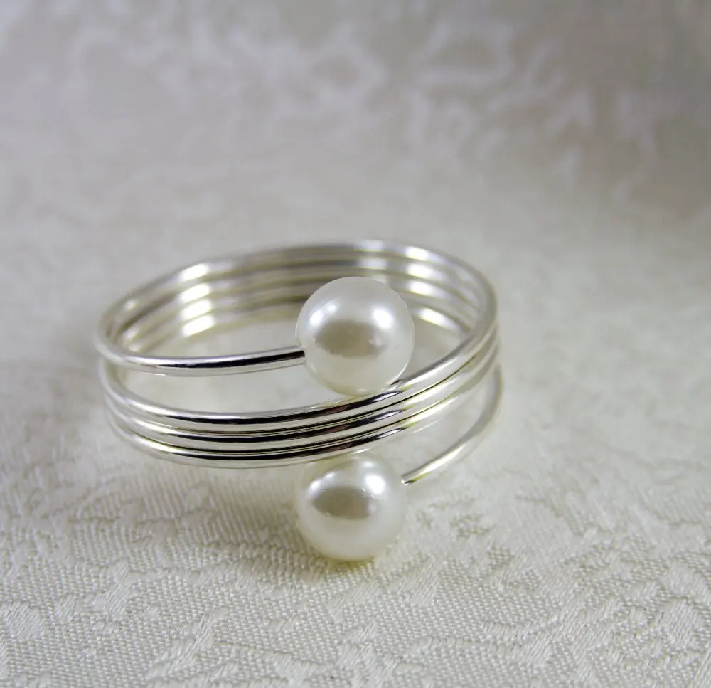 qn17032002 white pearl flower napkin rings beaded wedding wholesale holder | Дом и сад