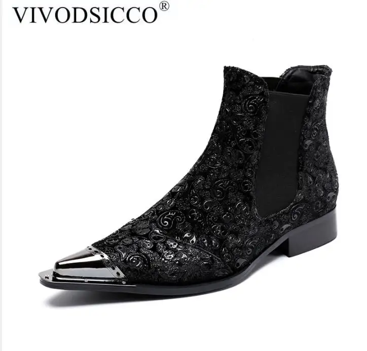 VIVODSICCO/модные мужские ботинки; кожаные итальянские черные роскошные модные повседневные ботильоны; Мужская обувь для свадьбы и бизнеса