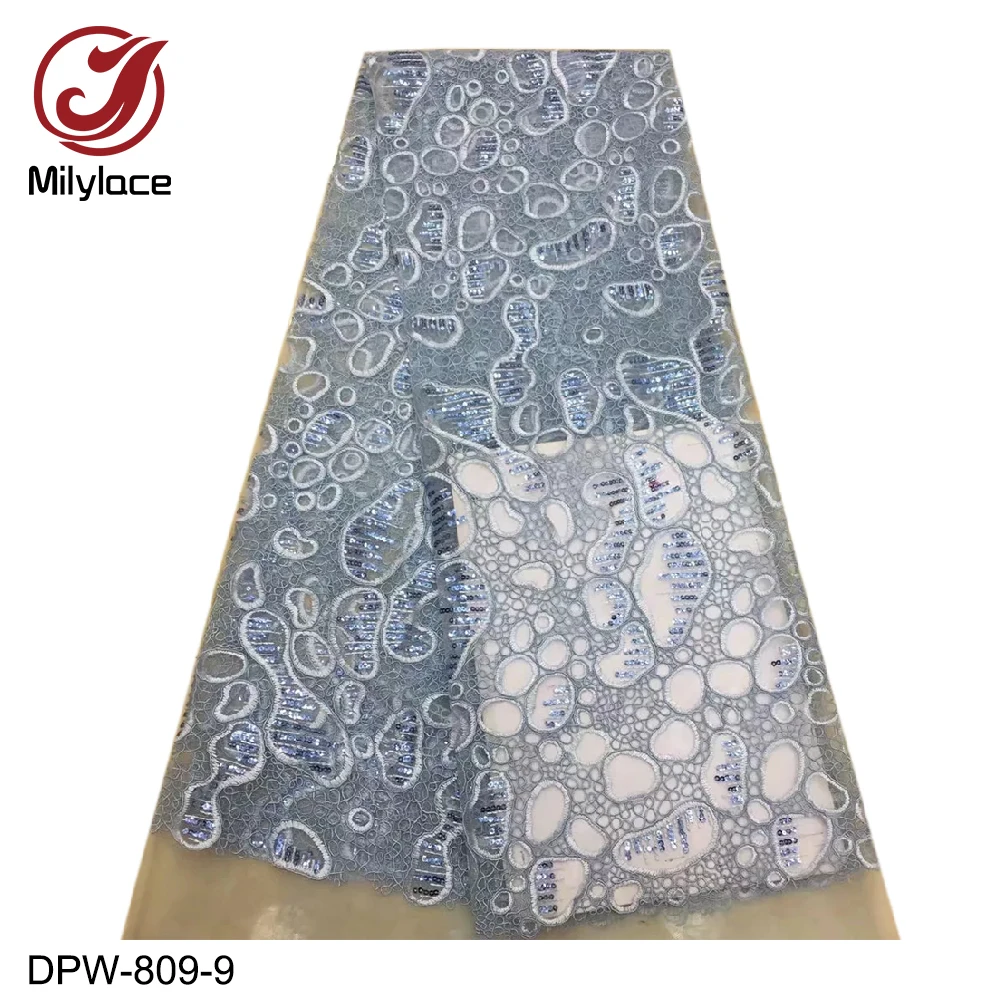 

Milylace high quality African lace fabric 5 yards special embroidery mesh lace fabric with sequins for party dresses DPW-809